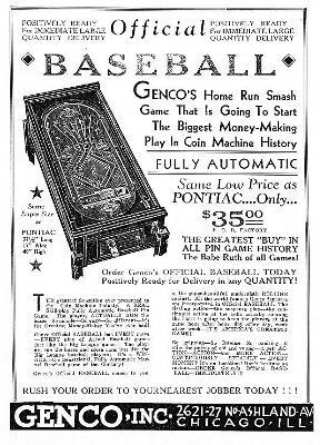 1934 Genco Official Baseball Mechanical Pinball Machine - Castaic, CA ...