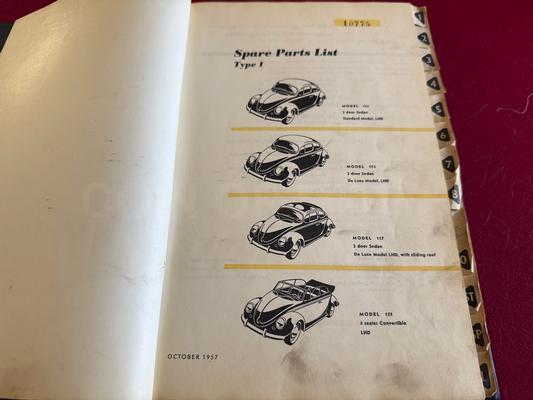 1957 VW Dealer Spare Parts List Catalog Image