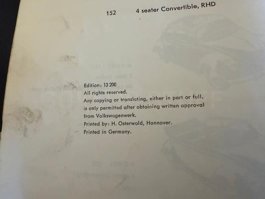 1957 VW Dealer Spare Parts List Catalog Image