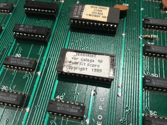 1981 Midway Galaga Game Board with Bin Laden MOD Image