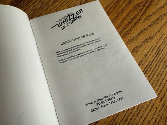 1998 Whizzer Motorbike Owners Manual - New Image