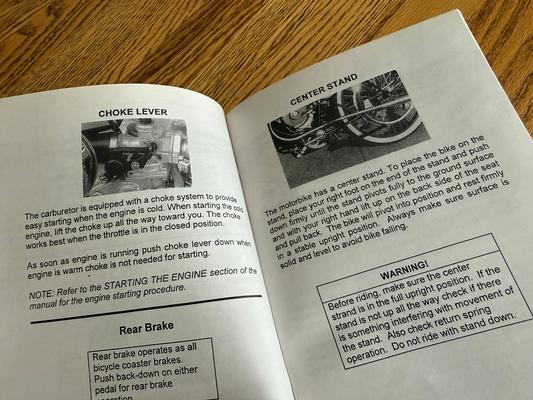 1998 Whizzer Motorbike Owners Manual - New Image