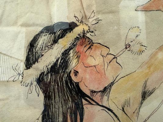 Original Signed Paha Ska Rabbit Skin Hide Painting Image