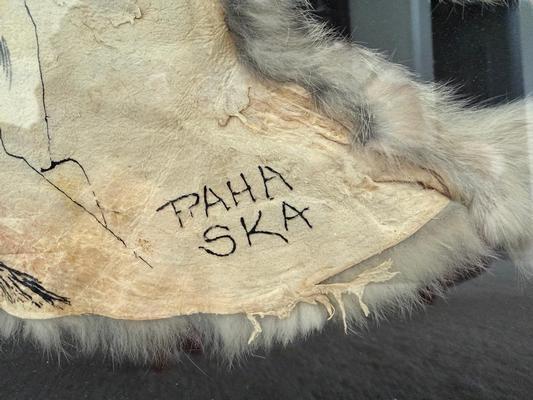 Original Signed Paha Ska Rabbit Skin Hide Painting Image