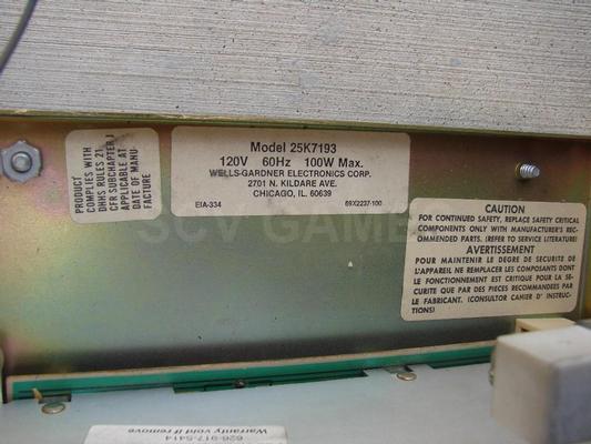 Wells Gardner 25K7193 25 inch Arcade Game Monitor Image